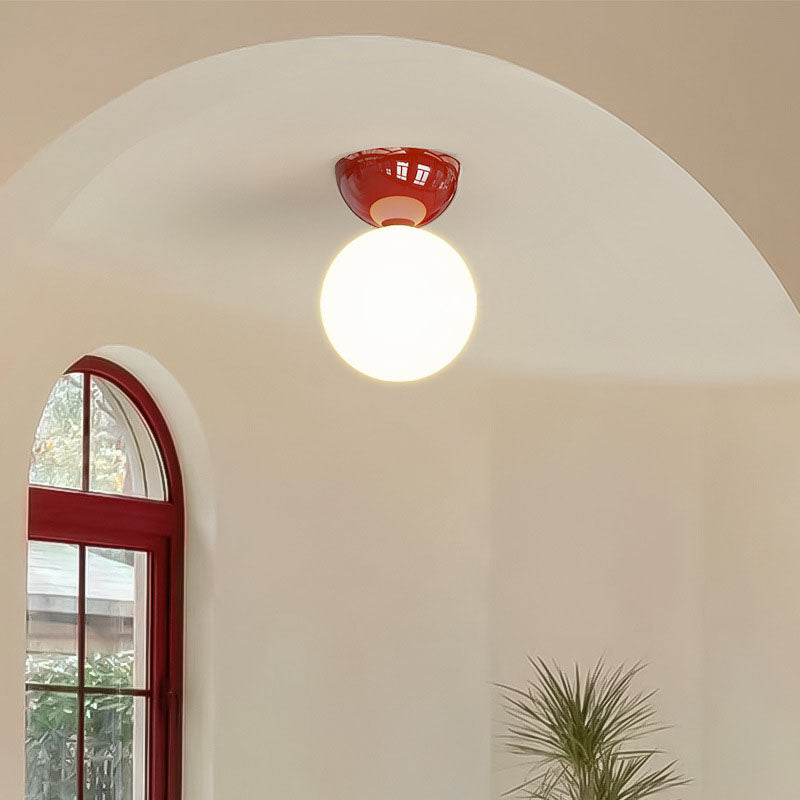 Contemporary Semi-Flush Iron and Glass Ceiling Light