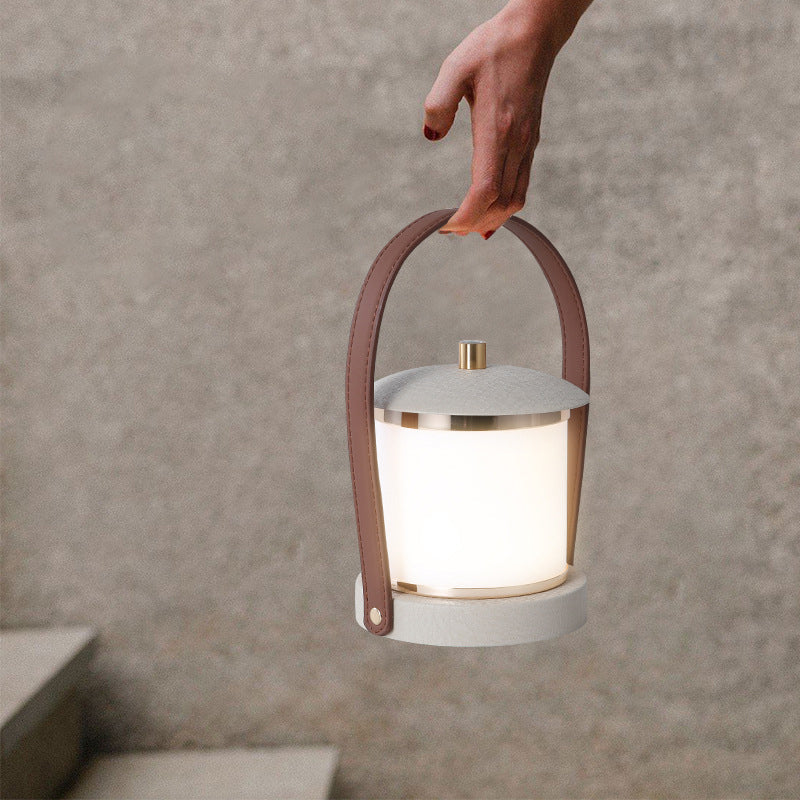 Portable LED Cylinder Lamp – Sleek Leather Look