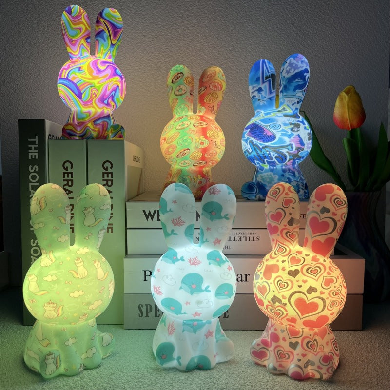 RainbowBunny | Kreativ 3D-skriven LED-nattlampa med handmålad design