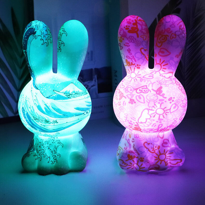 RainbowBunny | Kreativ 3D-skriven LED-nattlampa med handmålad design