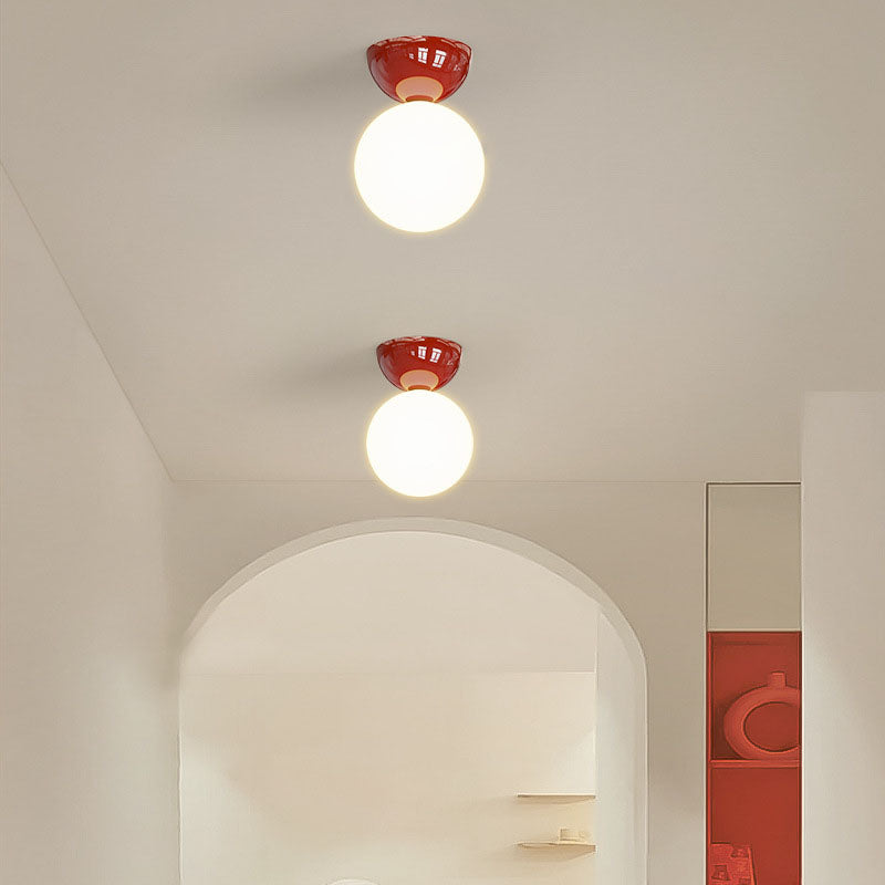 Contemporary Semi-Flush Iron and Glass Ceiling Light