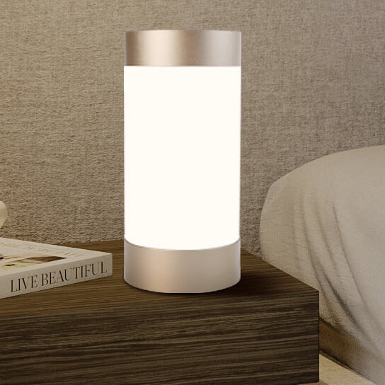 Elegant cylindrisk LED-bordslampa – USB-driven aluminium- och akryldesign