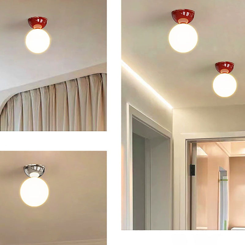 Contemporary Semi-Flush Iron and Glass Ceiling Light