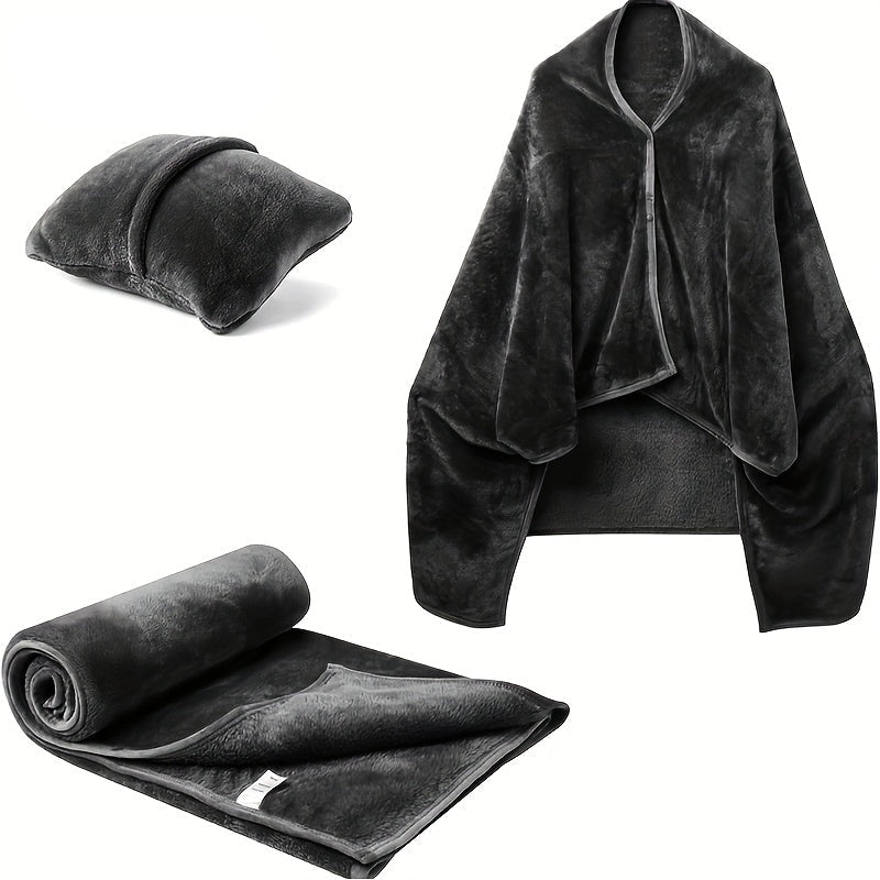 2-i-1 Bärbar Värmefilt för Resor – Elektrisk Överkast med Inbyggt Örngott