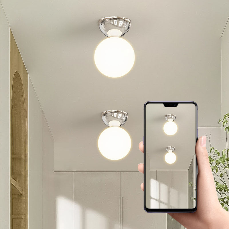 Contemporary Semi-Flush Iron and Glass Ceiling Light