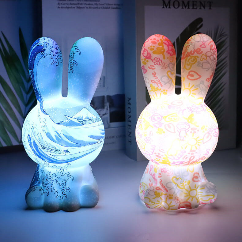 RainbowBunny | Kreativ 3D-skriven LED-nattlampa med handmålad design