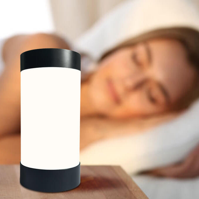 Elegant cylindrisk LED-bordslampa – USB-driven aluminium- och akryldesign