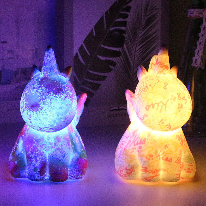 UnicornGlow | Handmålad 3D-tryckt LED-nattlampa