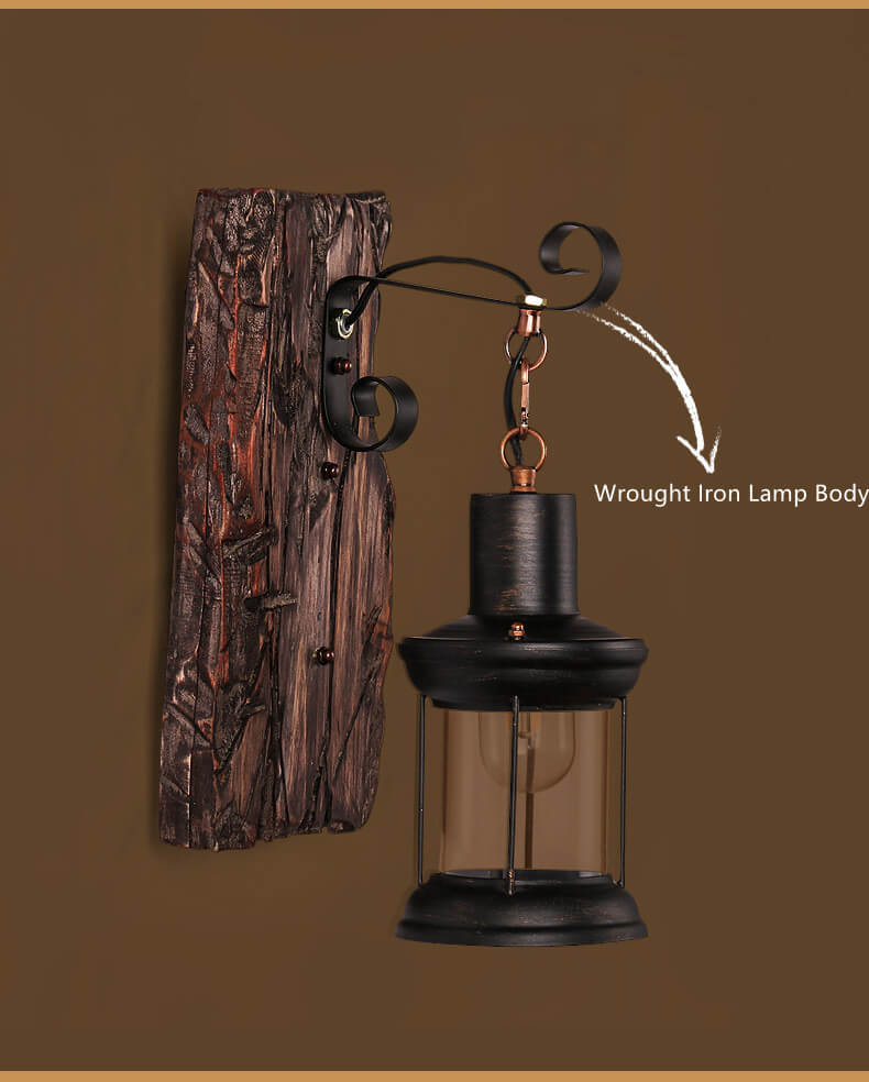 GlowCraft Cylinder Vägglampa – Glas, Iron & Wood Base