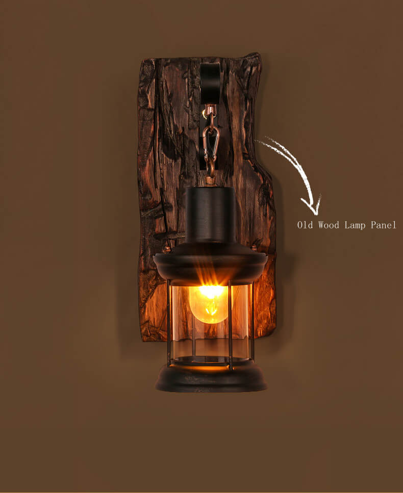 GlowCraft Cylinder Vägglampa – Glas, Iron & Wood Base