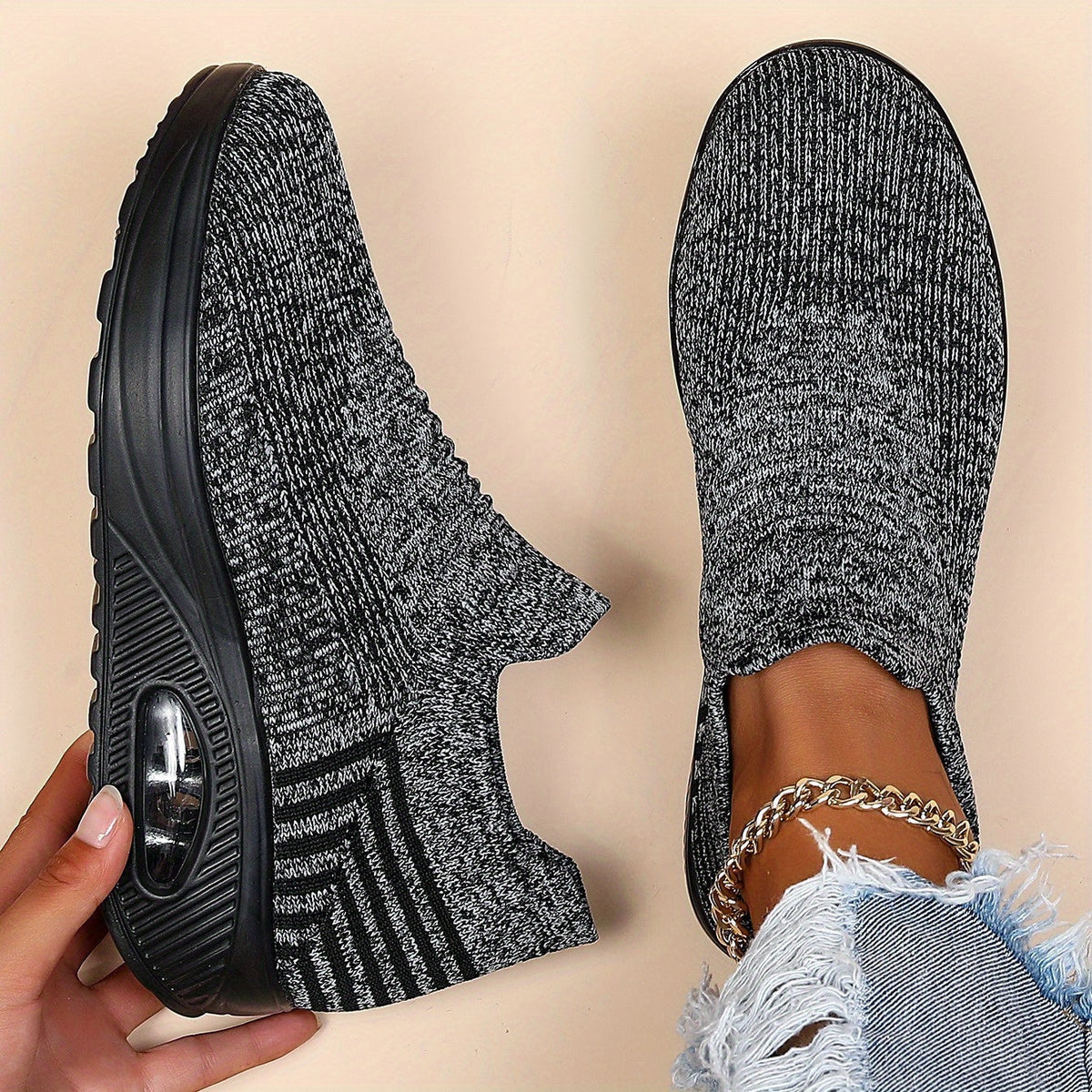 Ermintrude | Stickad slip-on-sneaker med luftdämpning – sportig promenadsko