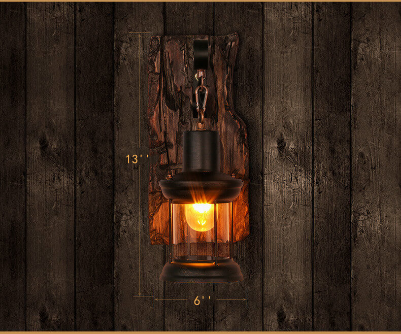 GlowCraft Cylinder Vägglampa – Glas, Iron & Wood Base