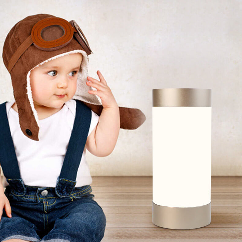 Elegant cylindrisk LED-bordslampa – USB-driven aluminium- och akryldesign