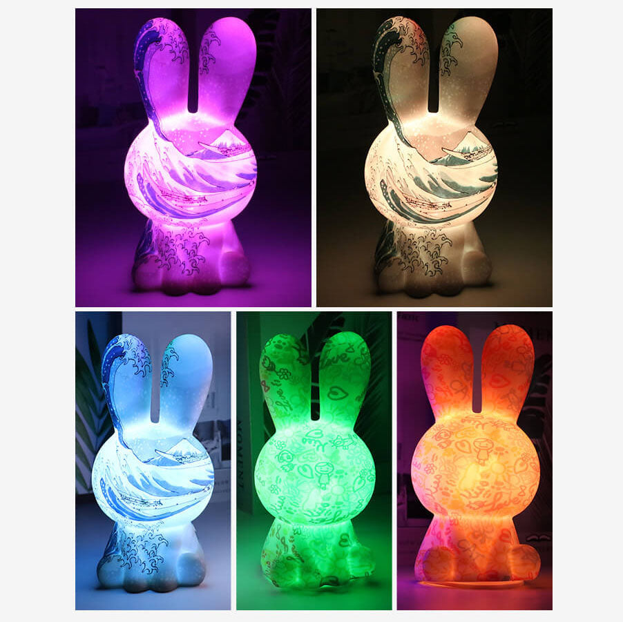 RainbowBunny | Kreativ 3D-skriven LED-nattlampa med handmålad design