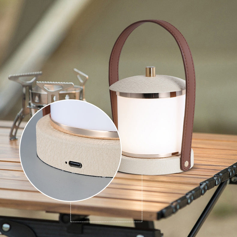 Portable LED Cylinder Lamp – Sleek Leather Look