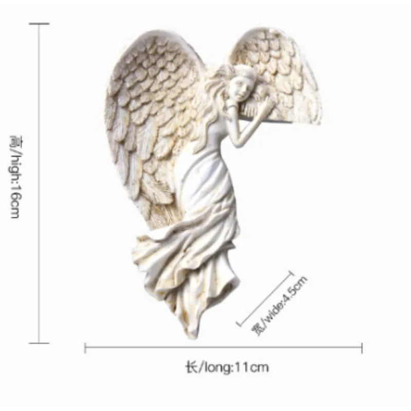 3D-väggskulptur med vit ängel - Elegant bevingad hörnkonst för klassisk heminredning
