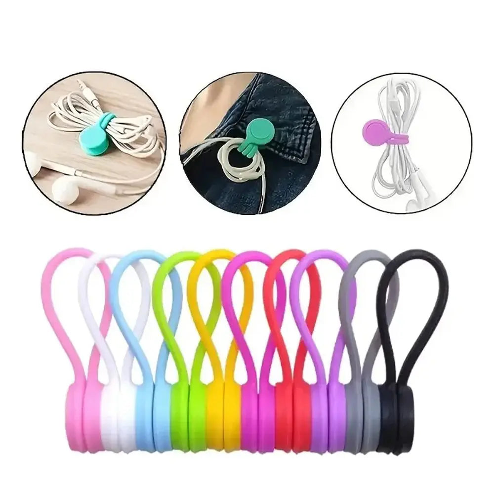 Magnetiska silikonkabelband – 10-pack smarta sladd- och nyckelhållare