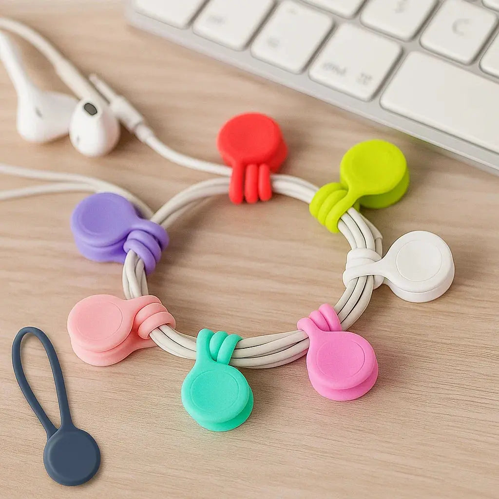 Magnetiska silikonkabelband – 10-pack smarta sladd- och nyckelhållare