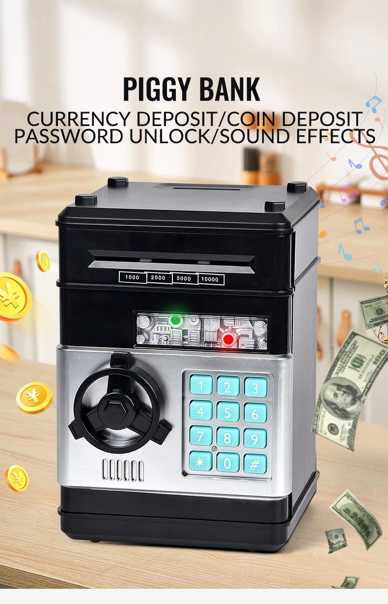 Elektronisk sparbössa för barn - bankomatliknande mynt- och kontantskåp