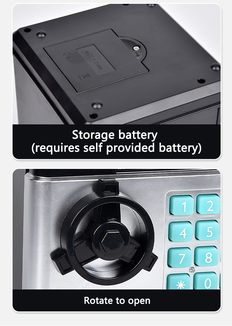 Elektronisk sparbössa för barn - bankomatliknande mynt- och kontantskåp