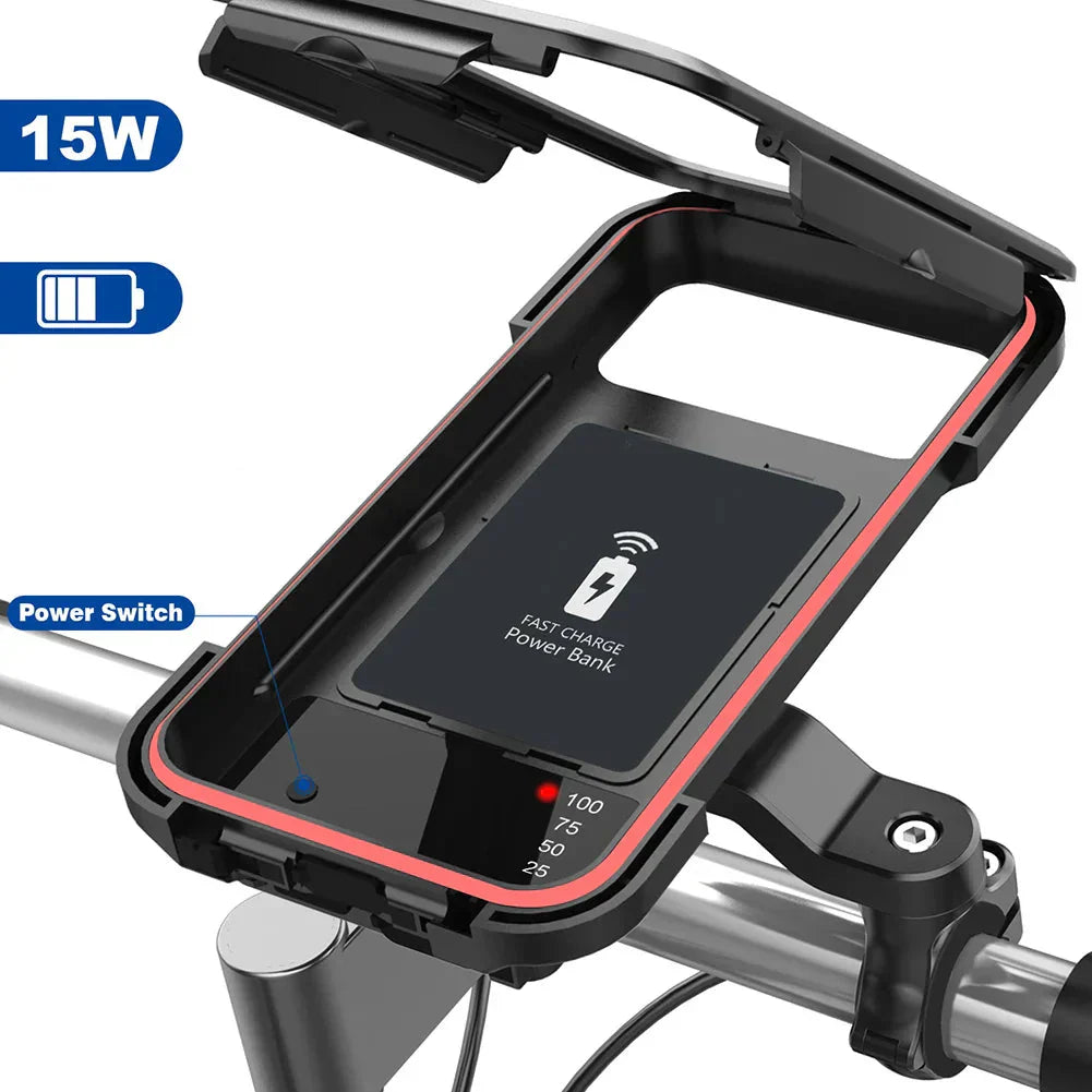15W cykelhållare för powerbank - Vattentät styrhållare med snabbladdning och stötsäker design