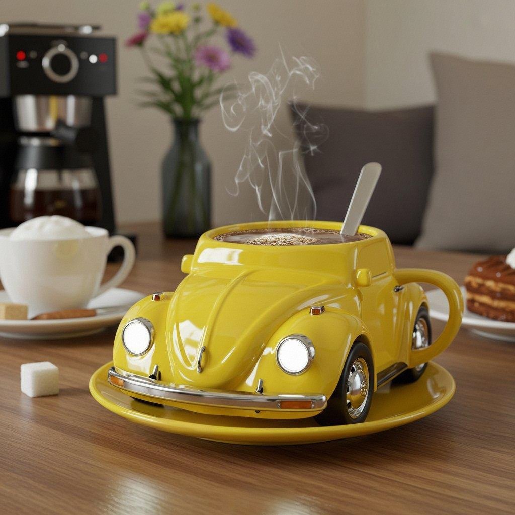 3D-kaffemugg med bilmotiv - Nyhet i keramik för te och kaffe för bilälskare