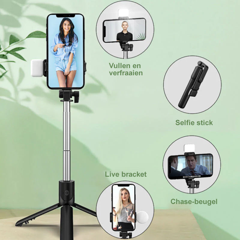 GlowGrip 6-i-1 Bluetooth Selfie Stick-stativ