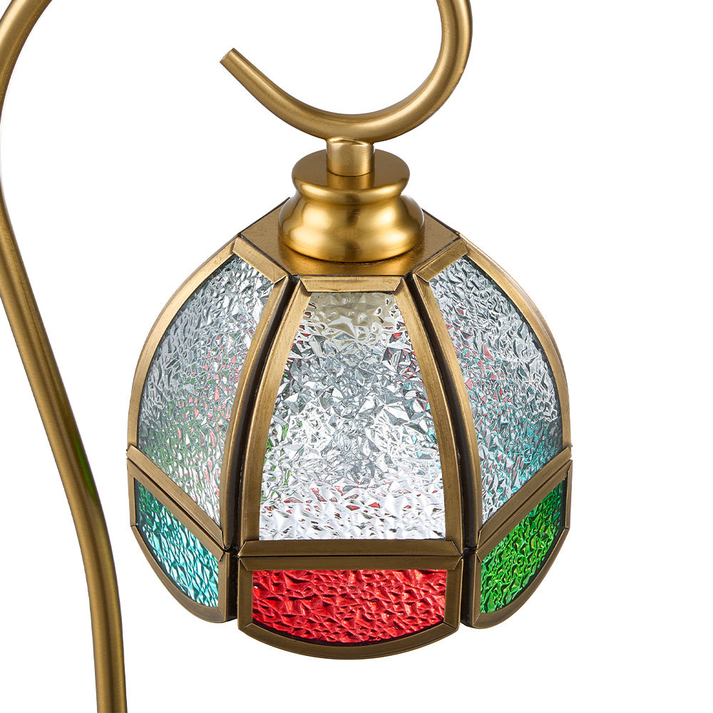 Handgjord bordslampa i målat glas – Färgglad mosaikskärm med vintage järnfot