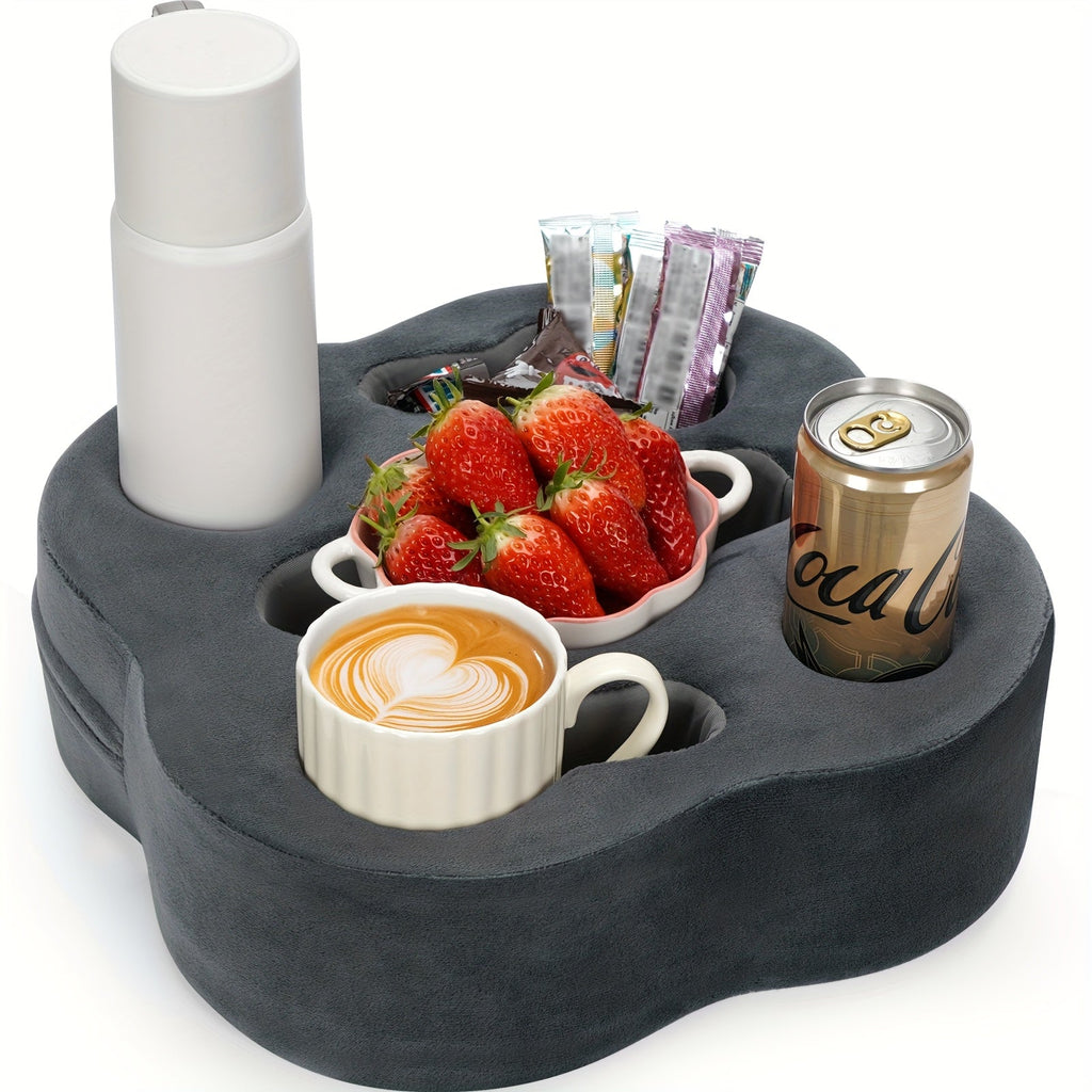 Bärbar soffa med mugghållare och kudde – plyschbricka för drycker, fjärrkontroller och tillbehör