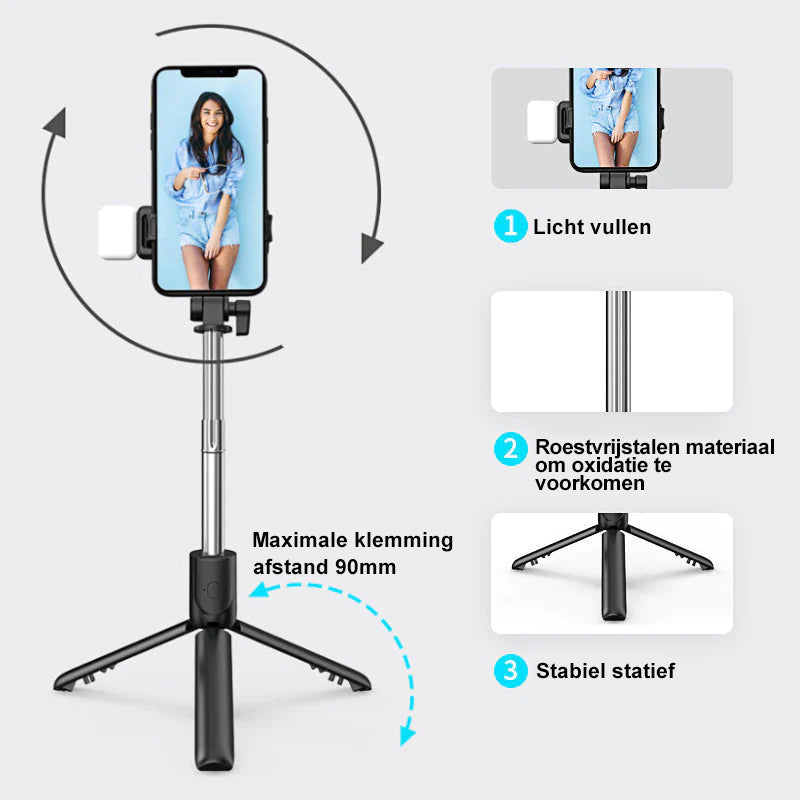 GlowGrip 6-i-1 Bluetooth Selfie Stick-stativ