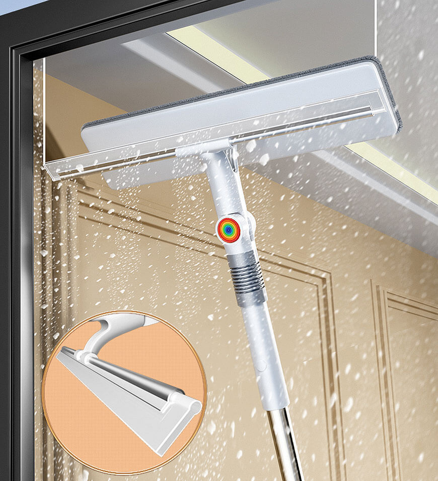 2-i-1 dubbelsidig fönsterputsare - Rändfri glasskrab med återanvändbara mikrofiberdynor