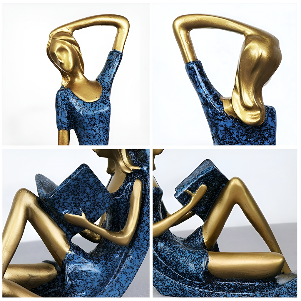 Graceful Reading Lady Sculptures - Elegant resin figuruppsättning