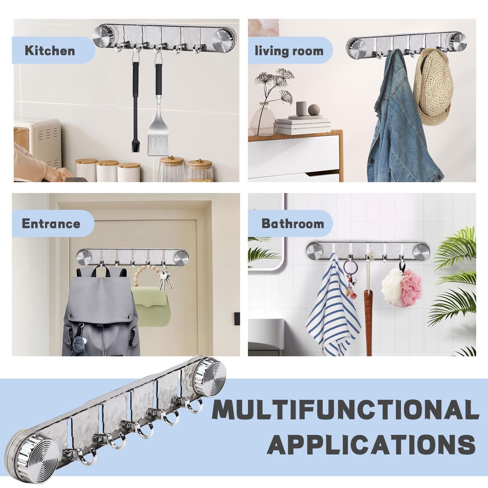 Platsbesparande sugkrokar – 5 hopfällbara justerbara vägghängare, ingen borrning behövs