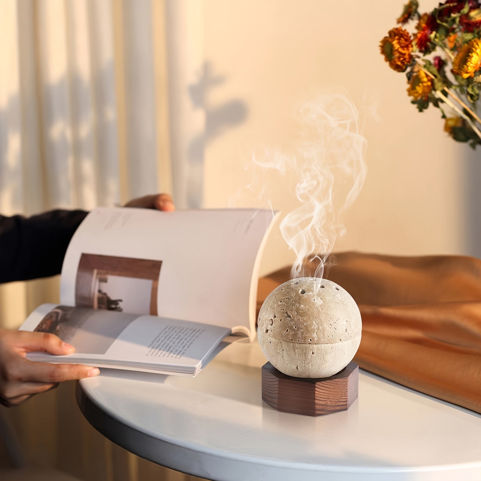 Elegant rökelsehållare i travertinsten - Naturlig aromaterapibrännare