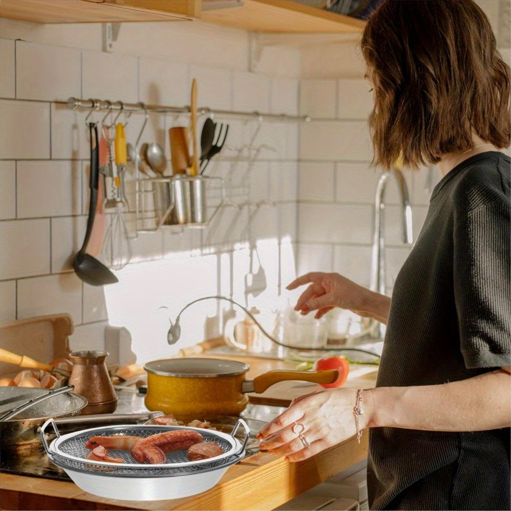 Stekkorg i rostfritt stål med oljeavrinningssystem – Multifunktionell fritös och avrinningshylla för kök