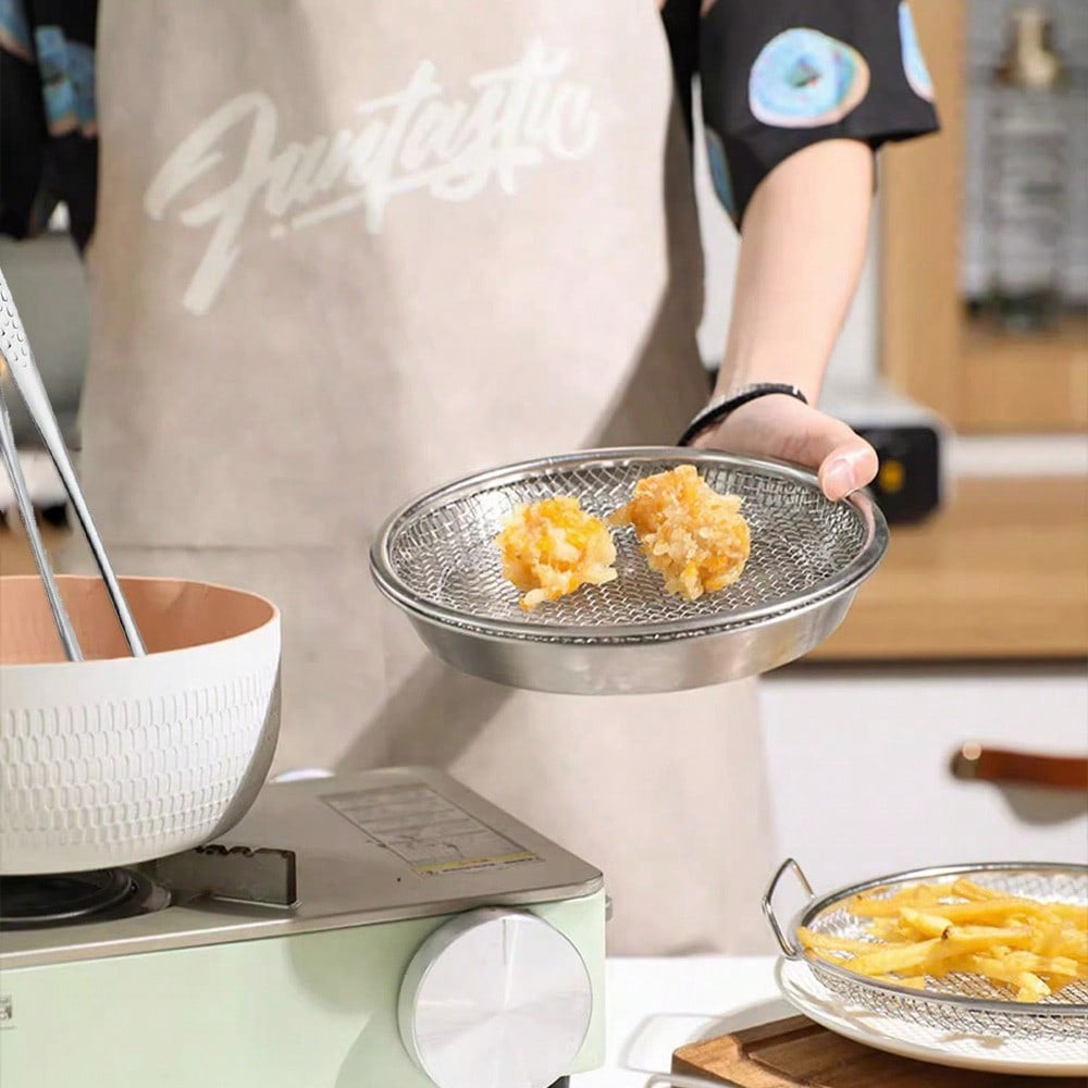Stekkorg i rostfritt stål med oljeavrinningssystem – Multifunktionell fritös och avrinningshylla för kök