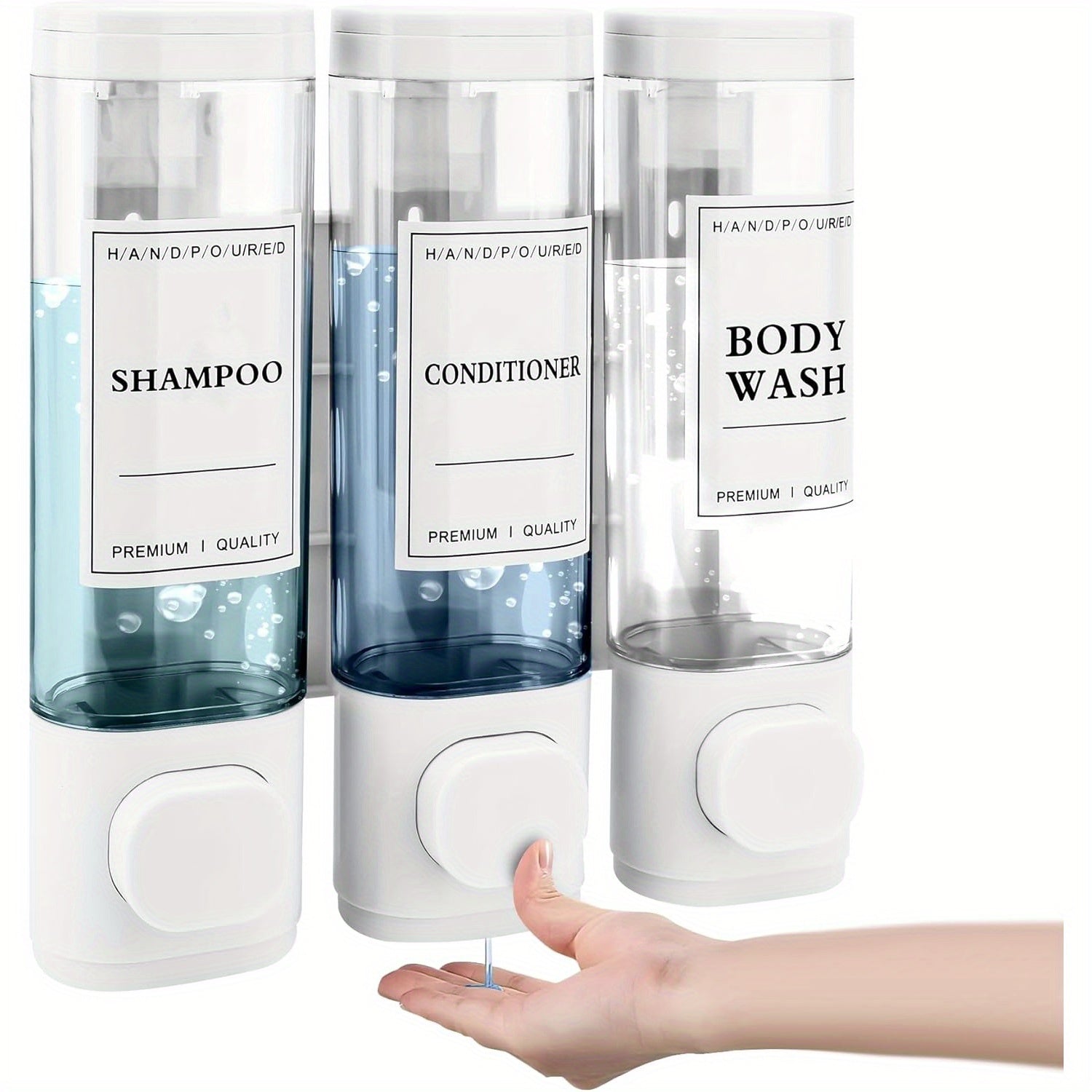 Väggmonterad tvål-, schampo- och balsamdispenser – 3-kammars 300 ml påfyllningsbar behållare