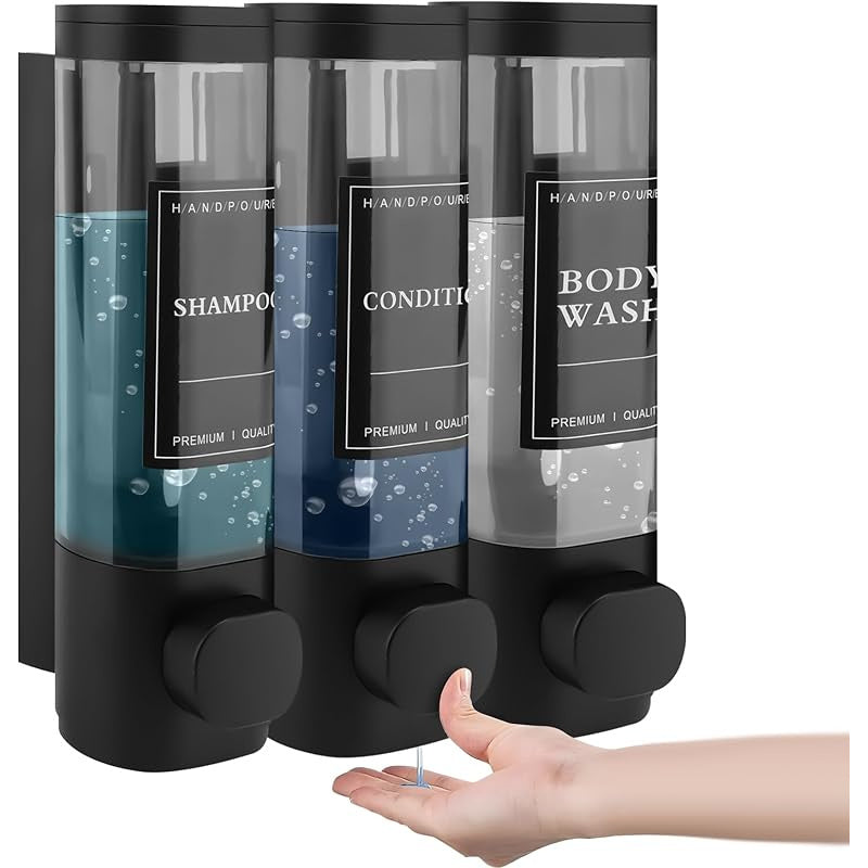 Väggmonterad tvål-, schampo- och balsamdispenser – 3-kammars 300 ml påfyllningsbar behållare
