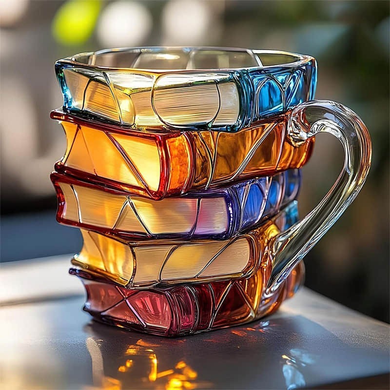 Handgjord 3D-boksmugg | Kaffekopp med litterärt tema, perfekt present