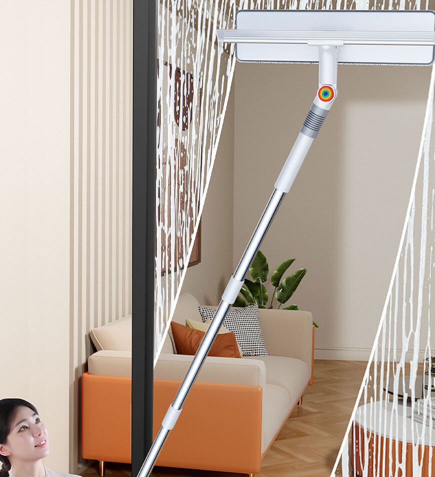 2-i-1 dubbelsidig fönsterputsare - Rändfri glasskrab med återanvändbara mikrofiberdynor