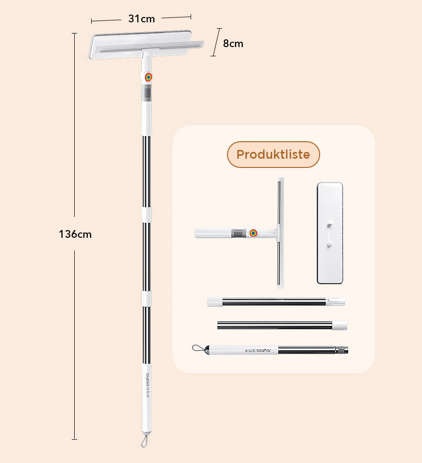 2-i-1 dubbelsidig fönsterputsare - Rändfri glasskrab med återanvändbara mikrofiberdynor