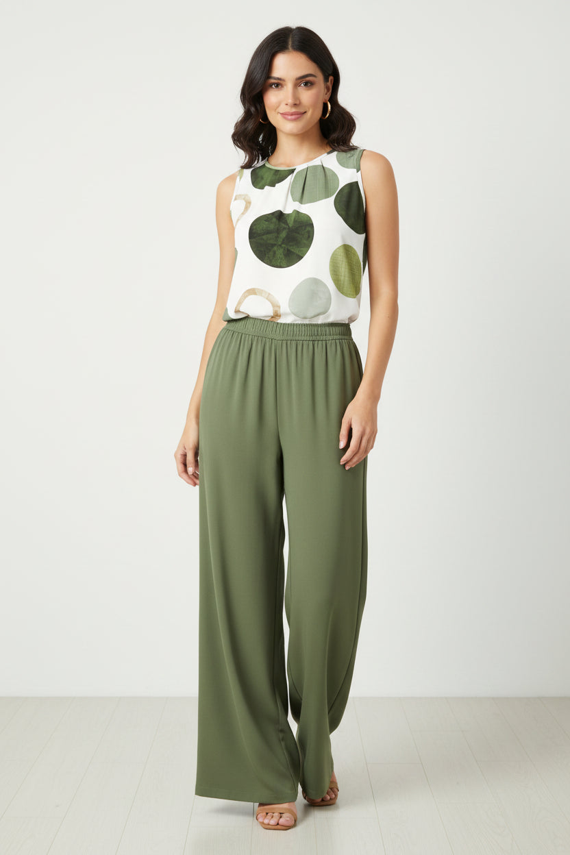 Valerisse | Set med prickig ärmlös blus och vida byxor - Snygg tvådelad outfit