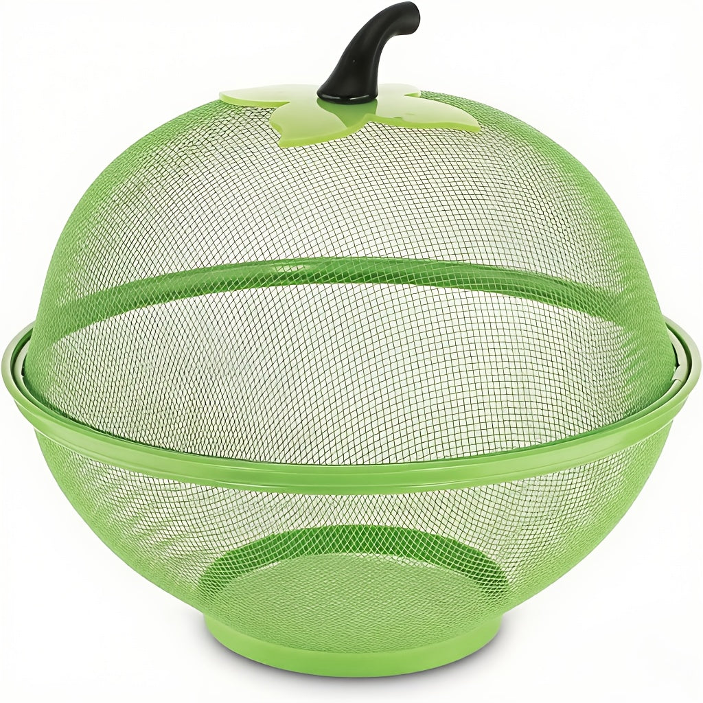 Förvaringskorg i metall för frukt och grönsaker – Andningsbar köksorganisatör med lock