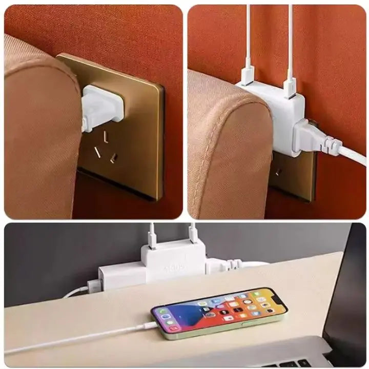 2 st. vridbar kontaktadapter - 180° roterande 3-vägs uttagsförlängare för kompakta strömlösningar