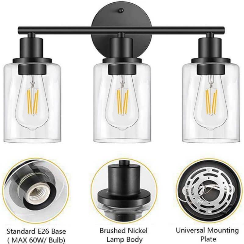 Svart vintage sminklampa – Vägglampa för inomhusbruk för spegel och sovrumsinredning