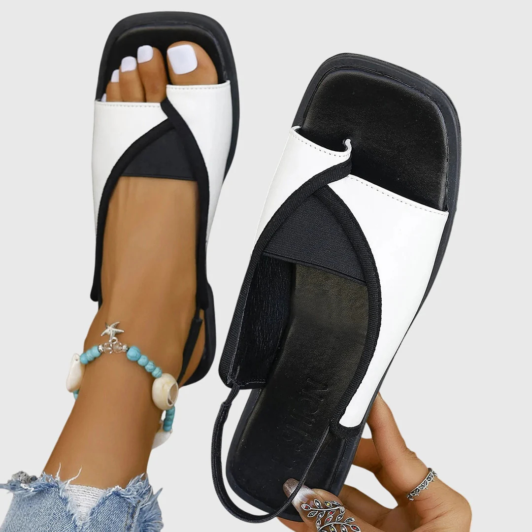 Damsandaler med fyrkantig tå – Platta sommarsandaler för vardagsbruk
