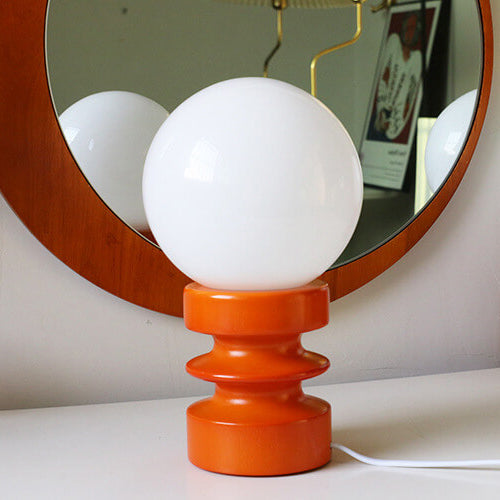 Vintage orange bordslampa i massivt glas – Retro berlock med varmt sken