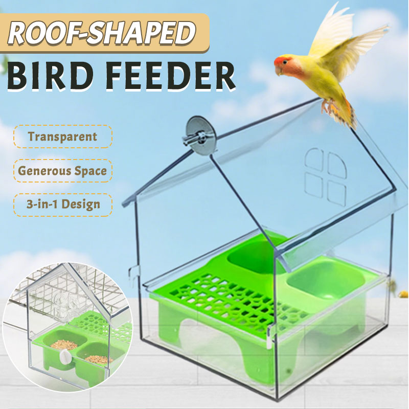 Transparent fågelmatare med tak - Utomhusbad och vattenstation för bur