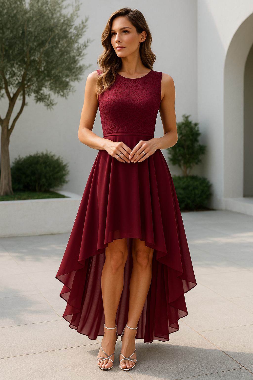 Amelisse | Elegant klänning med asymmetrisk fåll - Elegant bröllopsgäststil