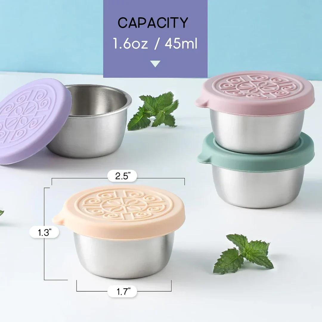 6-delade såsbehållare i rostfritt stål – läckagesäkra och bärbara matkoppar